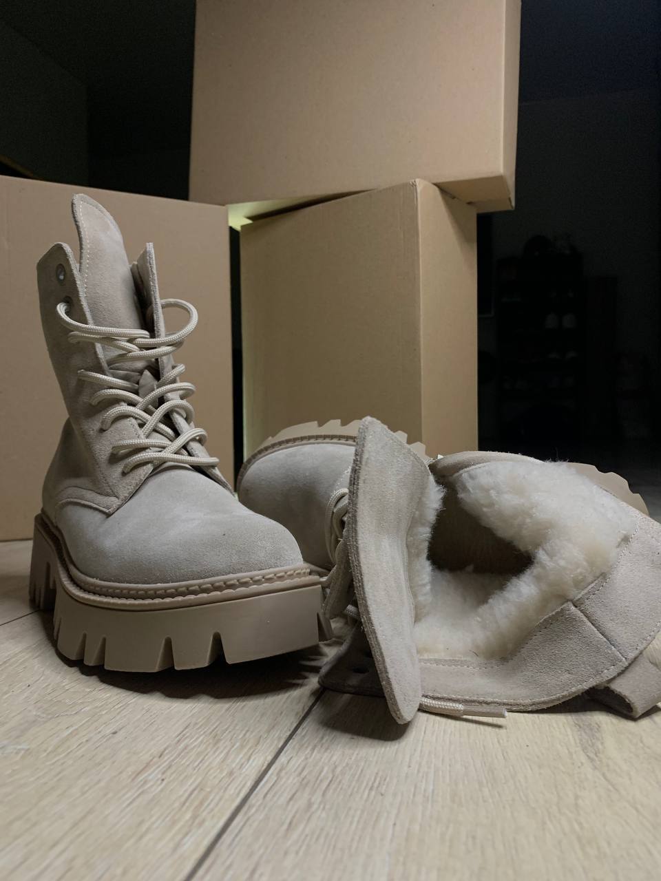 Черевики жіночі замшеві утеплені Etape FUR BOOTS VELOR Beige бежеві