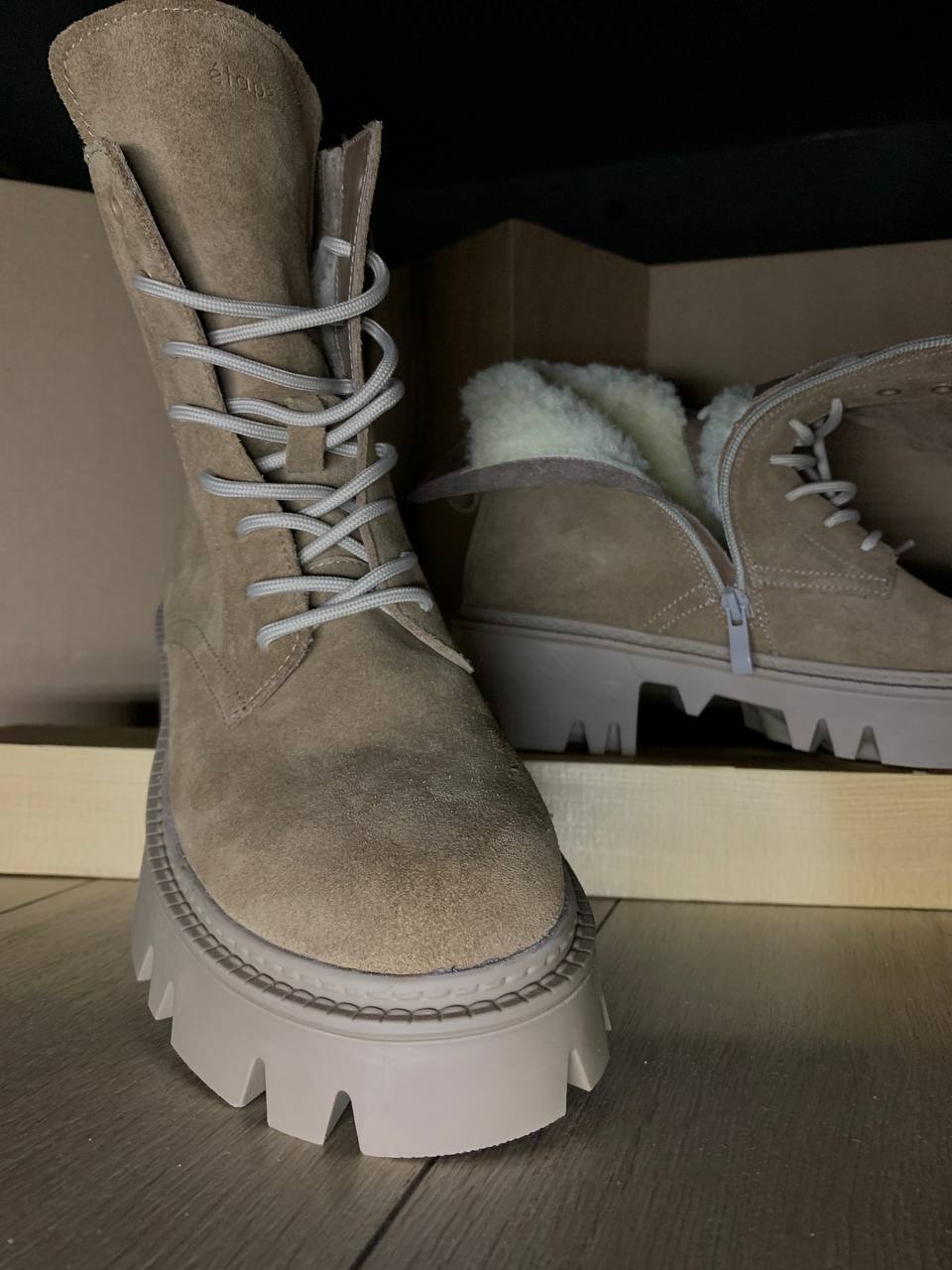 Черевики жіночі замшеві утеплені Etape FUR BOOTS VELOR Beige бежеві