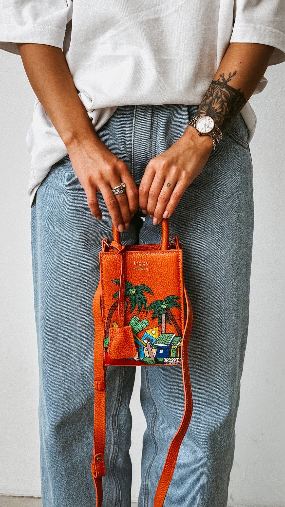 Сумка шкіряна Ètape X Sagaboi Hand Painted MIMI Bag Orange